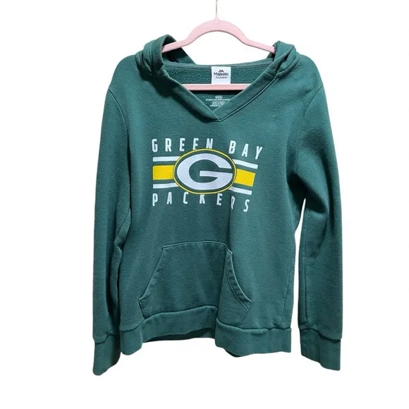 Women’s Medium Green Bay Packers V-Neck Majestic Hoodie Sweatshirt - Picture 1 of 6